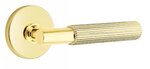 Emtek T-Bar Straight Knurled 5209 Select Brass Privacy Leverset with Disk Rosette for Left Handed Doors
