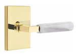 Emtek L-Square White Marble 5112 Select Brass Passage Leverset with Modern Rectangular Rosette for Left Handed Doors product
