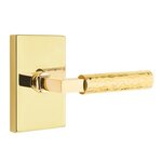 Emtek L-Square Hammered 5212 Select Brass Privacy Leverset with Modern Rectangular Rosette for Right Handed Doors product